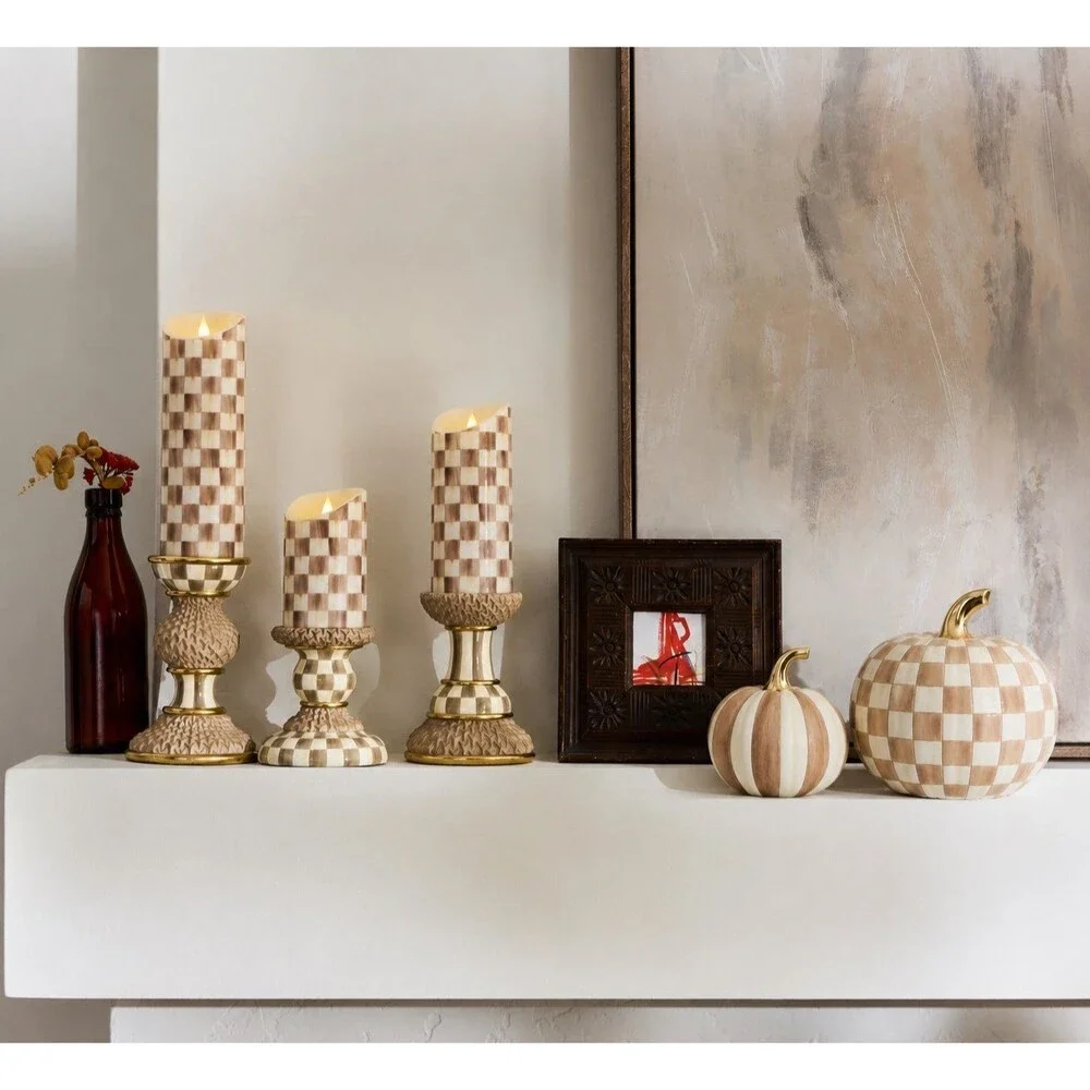 Mackenzie Child Mocha Check Flameless Candles, Set Of 3 Gift Set